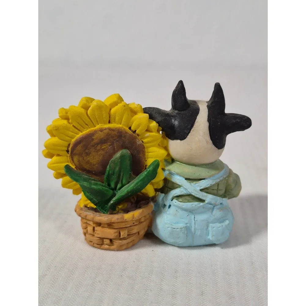 CWI Miniature Cow Figurines with Sunflowers Farmhouse Decor Set of 4 Resin